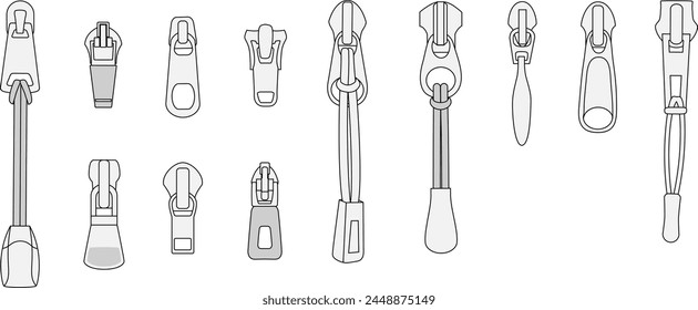 Zipper Pull Fashion Design Set Outdoor Trims Template Vector