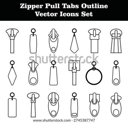 Zipper Pull Tab Line Icons Set – Minimal Sewing Zip Fastener Vector Pack
