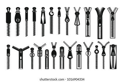 Zipper puller lock icons set. Simple illustration of 32 zipper puller button lock vector icons for web