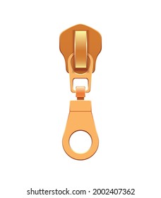 Zipper puller in metallic golden material realistic vector illustration