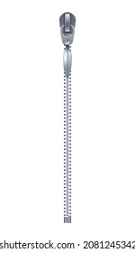 Zipper realistic composition with isolated image of metal fastener with zip slider vector illustration