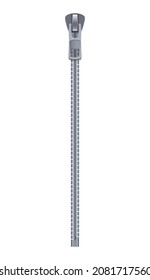 Zipper realistic composition with isolated image of silver fastener with zip slider vector illustration
