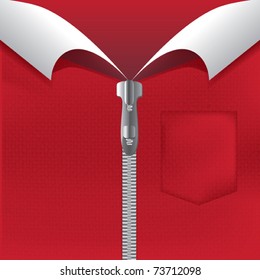 Zipper - red jumper with zipper and white collars - vector illustration