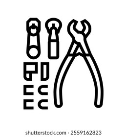 zipper repair kit clothes care line icon vector. zipper repair kit clothes care sign. isolated contour symbol black illustration