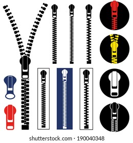 Zipper set. Abstract zipper on white background logo


