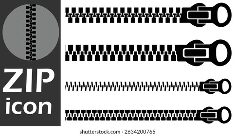 Zipper set. Zipper seamless vector set. Different close zippers brush elements, Zipper silhouette.