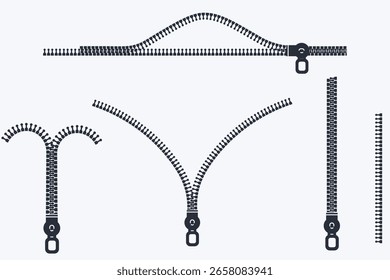 zipper set silhouette in vector