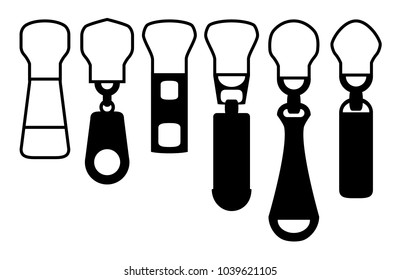 Zipper Set. Zip zipper cloth black teeth icon set. Isolated and flat illustration.