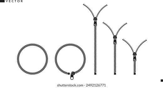 Zipper silhouette. Abstract zip icon. Isolated zippers on white background