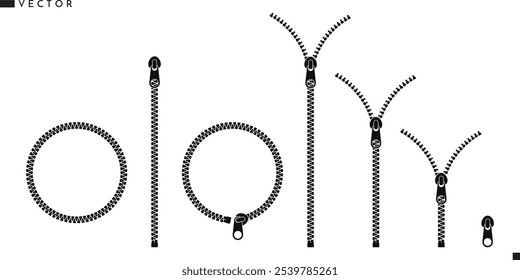 Silhueta de zíper. Vetor de zíperes isolados 