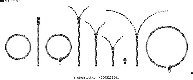 Zipper silhouette. Isolated zippers vector. Abstract zip icon 
