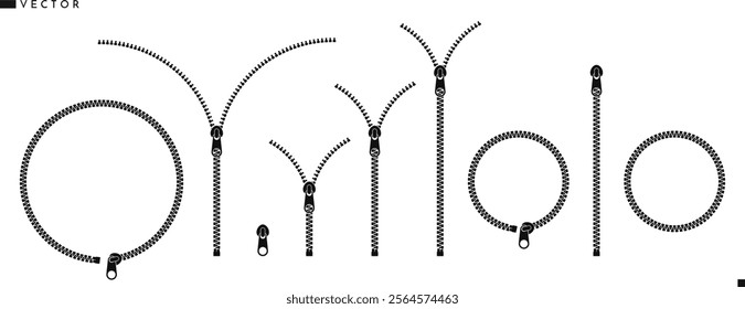 Zipper silhouette. Isolated zippers vector. Abstract zip icon 