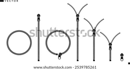 Zipper silhouette. Isolated zippers vector 
