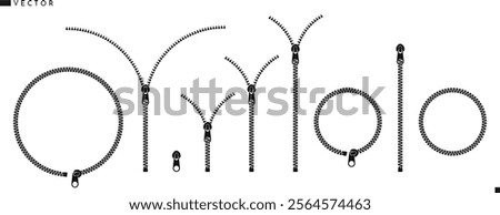 Zipper silhouette. Isolated zippers vector. Abstract zip icon 