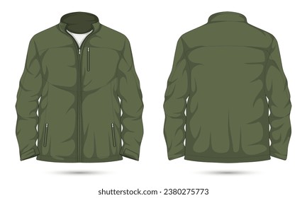 Zipper sweatshirt mockup, outdoor jacket, waterproof jacket. Vector illustration