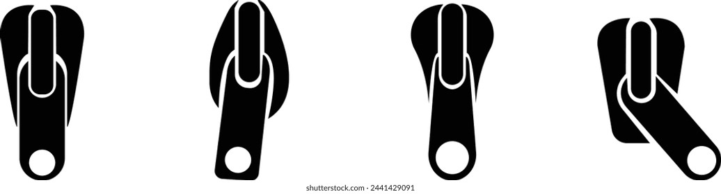 Zipper tool flat icon set. open zip lock tailor . Textile and fabric zippers fastener, sewing tools for clothes and bags. Editable stroke vector element design on transparent background. Plastic zip.
