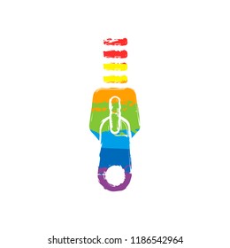 Zipper tool icon, Close state. Drawing sign with LGBT style, seven colors of rainbow (red, orange, yellow, green, blue, indigo, violet