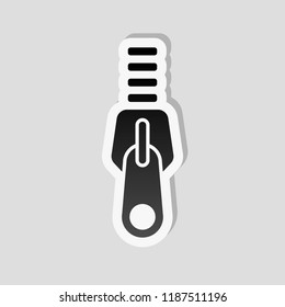 Zipper tool icon, Close state. Sticker style with white border and simple shadow on gray background
