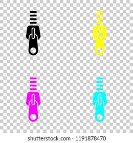 Zipper tool icon, Close state. Colored set of cmyk icons on transparent background