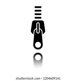 Zipper tool icon, Close state. Black icon with mirror reflection on white background