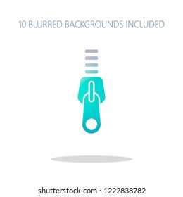 Zipper tool icon, Close state. Colorful logo concept with simple shadow on white. 10 different blurred backgrounds included