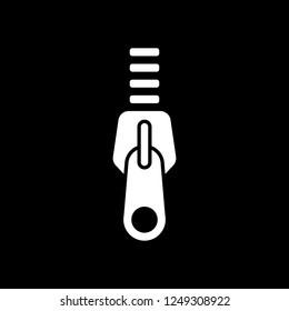 Zipper tool icon, Close state. White icon on black background. Inversion