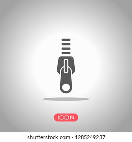 Zipper tool icon, Close state. Icon under spotlight. Gray background