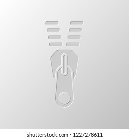 Zipper tool icon, Open state. Paper design. Cutted symbol. Pitted style