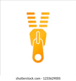 Zipper tool icon, Open state. Orange sign with low light on white background