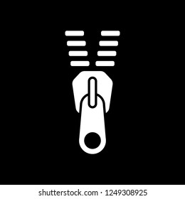 Zipper tool icon, Open state. White icon on black background. Inversion