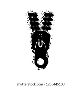 Zipper tool icon, Open state. Black ink with splashes on white background