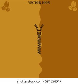 Zipper vector  icon. Coffee symbol background.