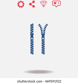Zipper vector icon on grey background.
