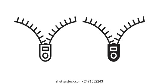 Zipper vector icon set in black color.