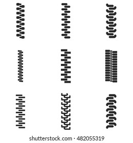 zipper  vector icons. Simple illustration set of 9 zipper elements, editable icons, can be used in logo, UI and web design