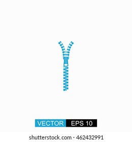 Zipper vector. Isolated blue icon on white background.