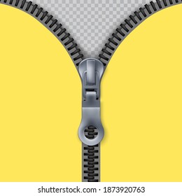 Zipper. Zippered lock and unlock. Closed and open zipper. Vector illustration