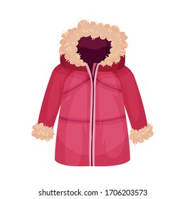 Zippered Parka or Coat with Furry Hood as Womenswear Vector Illustration