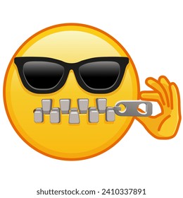 Zipper-Mouth face with sunglasses Large size of yellow emoji smile
