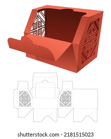 Zipping chamfered box with stenciled pattern die cut template and 3D mockup