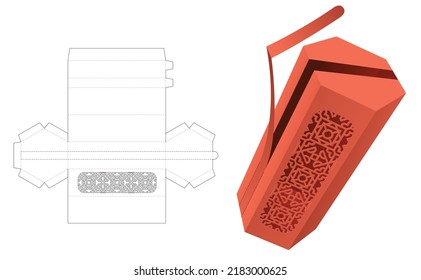 Empaquetado hexagonal alto con plantilla de corte de trozos de patrón estampado y maquillaje 3D