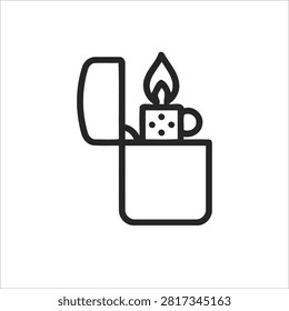 Zippo lighter icon outline vector fire spark design element.