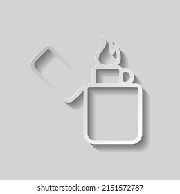 Zippo simple icon. Flat design. Paper style with shadow. Gray background.ai