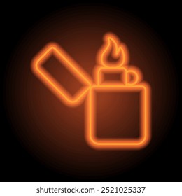 Zippo simple icon. Flat design. Orange neon on black background.ai