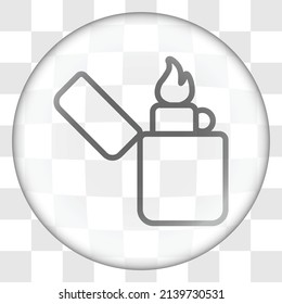 Zippo simple icon. Flat desing. Glass button on transparent grid.ai