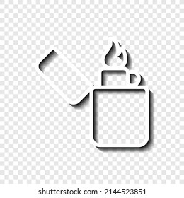 Zippo simple icon. Flat desing. White with shadow on transparent grid.ai