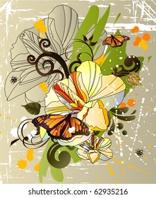 ZIPS vector illustration of the clasp opens the green wave of flowers butterflies and leaves