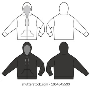 zipup hoodie jaket fashion vector illustration flat sketches template