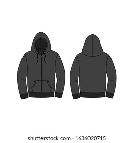 ZIP-UP HOODY FASHION FLAT SKETCHES technical drawings teck pack Illustrator vector template
