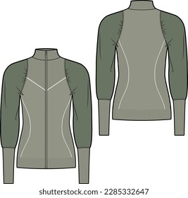 Zip-up track jacket fashion vector sketch, Apparel template